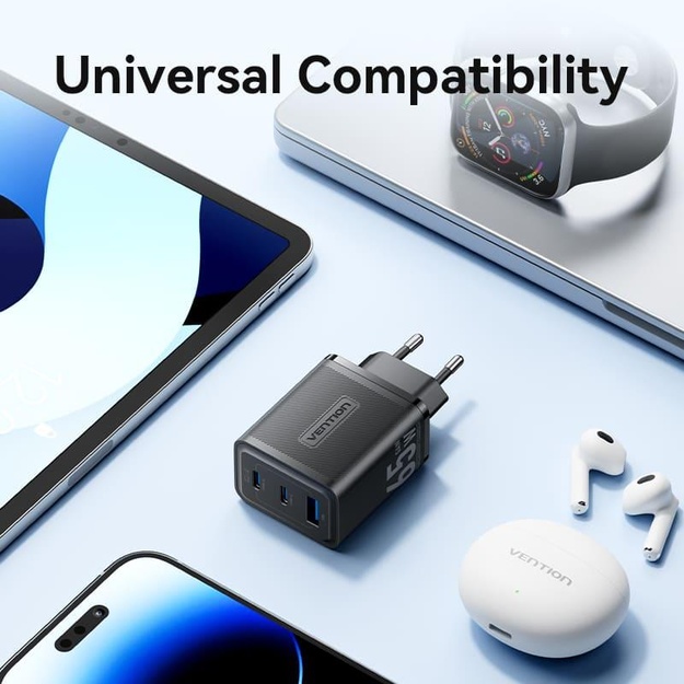 MOBILE CHARGER WALL 65W USB/3P BLACK FERB0-EU VENTION