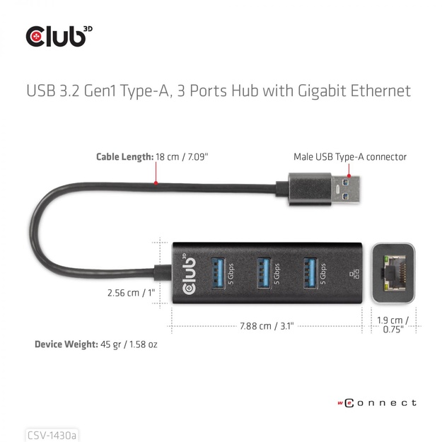 I/O HUB USB3.2 3PORT/CSV-1430A CLUB3D