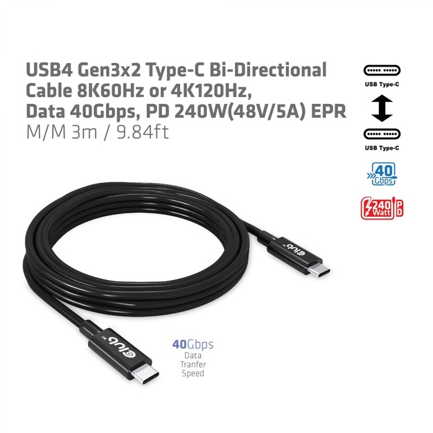 CABLE USB-C 3M/M/M CAC-1579 CLUB3D