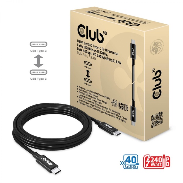 CABLE USB-C 3M/M/M CAC-1579 CLUB3D