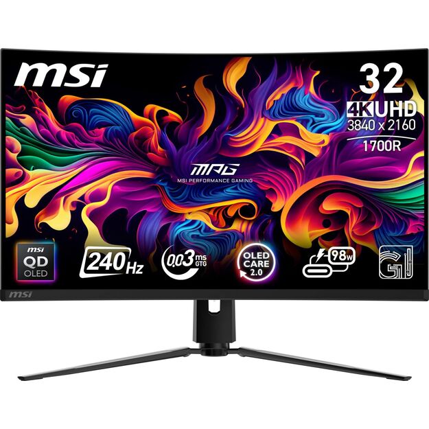 Monitor|MSI|MPG 321CURX QD-OLED|31.5 |Gaming/Curved/4K|Panel QD-OLED|3840x2160|16:9|240 Hz|0.03 ms|MPG321CURXQD-OLED 21