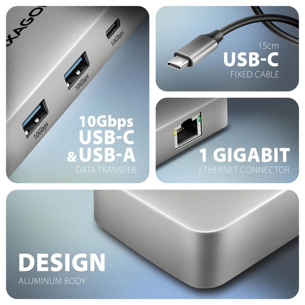 I/O HUB USB-C 3P HDMI DP/0.15M HMC-CUB83X2 AXAGON