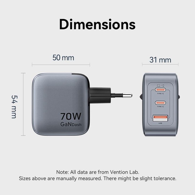 MOBILE CHARGER WALL 3PORT/70W FEXH0-EU VENTION