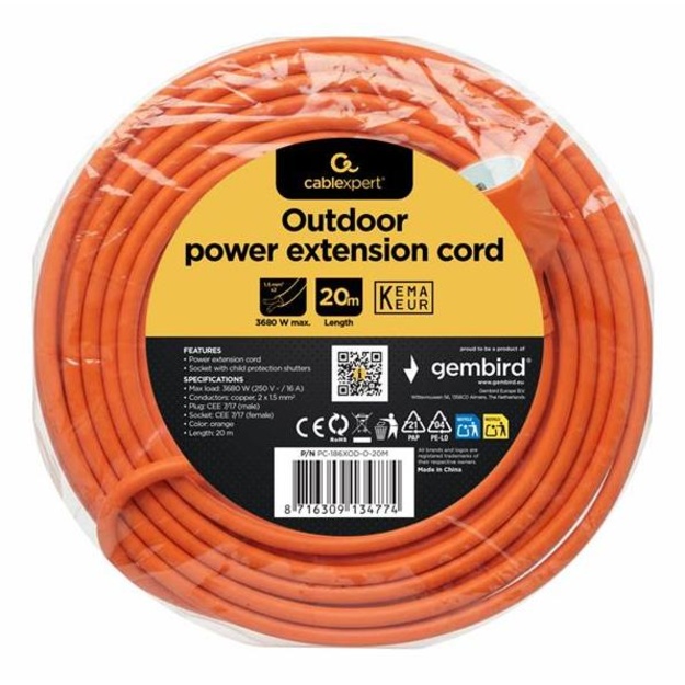 CABLE POWER EXTENSION 20M/ORANGE PC-186XOD-O-20M GEMBIRD