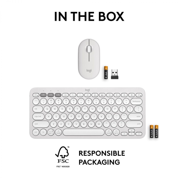 KEYBOARD +MOUSE COMBO PEBBLE 2/WHITE 920-012240 LOGITECH