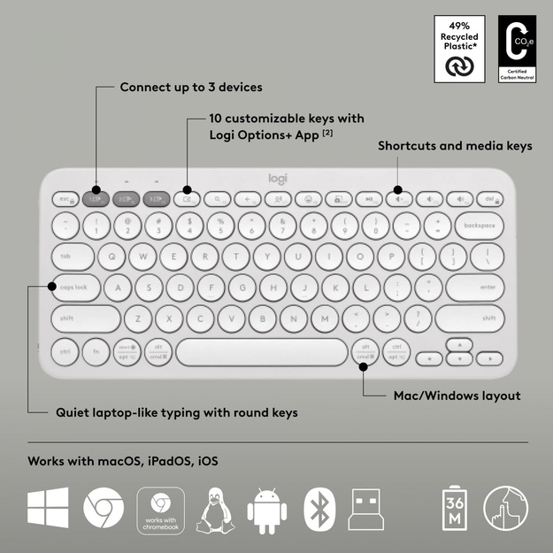 KEYBOARD +MOUSE COMBO PEBBLE 2/WHITE 920-012240 LOGITECH