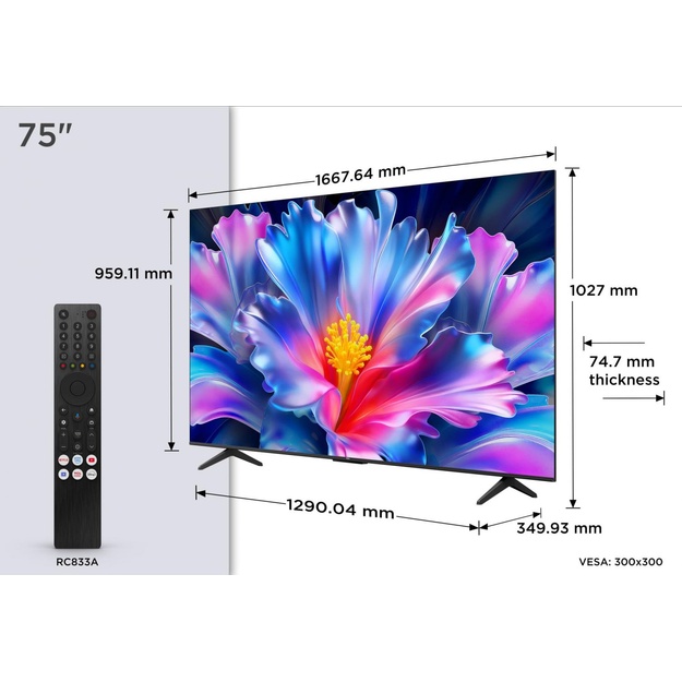 TV Set|TCL|75  |4K Ultra HD|3840 x 2160 pixels|Flat|16:9|QLED|75P6L