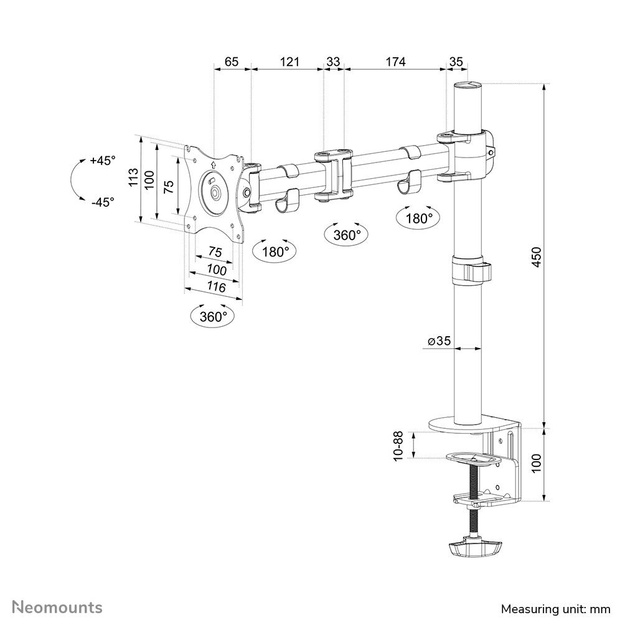 MONITOR ACC DESK MOUNT/10-30  NM-D135WHITE NEOMOUNTS