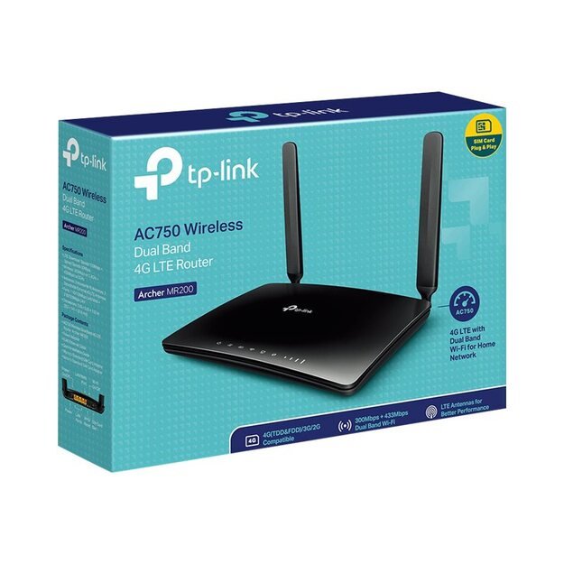 Maršrutizatorius TP-LINK 733 Mbps 1 WAN 3x10 100M DHCP antennas 5 4G ARCHERMR200