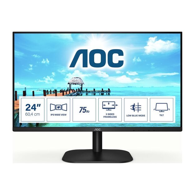 Monitorius AOC 24B2XH 23.8inch IPS FHD 1920x1080 16:9 250cd/m2 1000:1 7ms HDMI1.4 and VGA inputs Lowblue Mode VESA Compatible