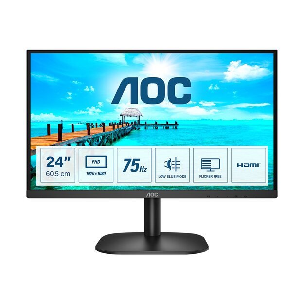 Monitorius AOC 24B2XHM2 23.8inch VA FHD 75Hz 4ms 250 cd/m2 3000:1 D-Sub HDMI