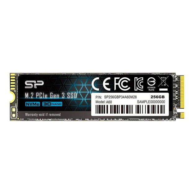 Kietasis diskas (SSD) vidinis SILICONPOW SP256GBP34A60M28 Silicon Power SSD P34A60 256GB, M.2 PCIe Gen3 x4 NVMe, 2200/1600 MB/s