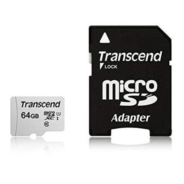 Atminties kortelė su adapteriu MEMORY MICRO SDXC 64GB W/ADAPT/UHS-I TS64GUSD300S-A TRANSCEND