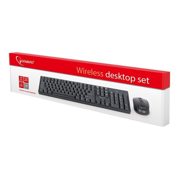 Klaviatūra + pelė komplektas GEMBIRD KBS-W-01 Gembird Wireless desktop set, US layout, black