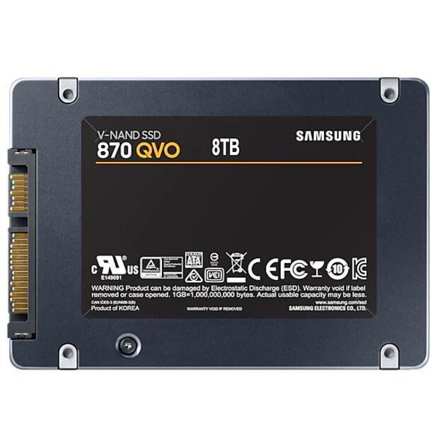 Kietasis diskas (SSD) vidinis SSD|SAMSUNG|870 QVO|8TB|SATA 3.0|Write speed 530 MBytes/sec|Read speed 560 MBytes/sec|2,5 |TBW 2880 TB|MTBF 1500000 hours|MZ-77Q8T0BW