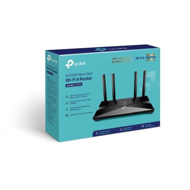 Maršrutizatorius TP-LINK 1500Mbps 1 WAN 4x10/100/1000M antennas 4 ARCHERAX1500 3