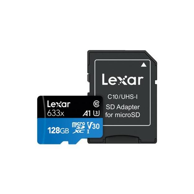 Atminties kortelė su adapteriu MEMORY MICRO SDXC 128GB UHS-I/W/ADAPTER LSDMI128BB633A LEXAR 3