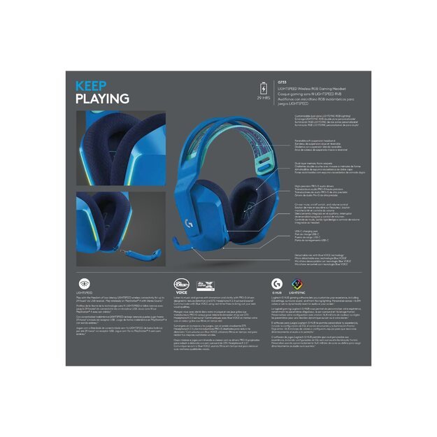 Ausinės HEADSET GAMING G733 WRL/BLUE 981-000943 LOGITECH