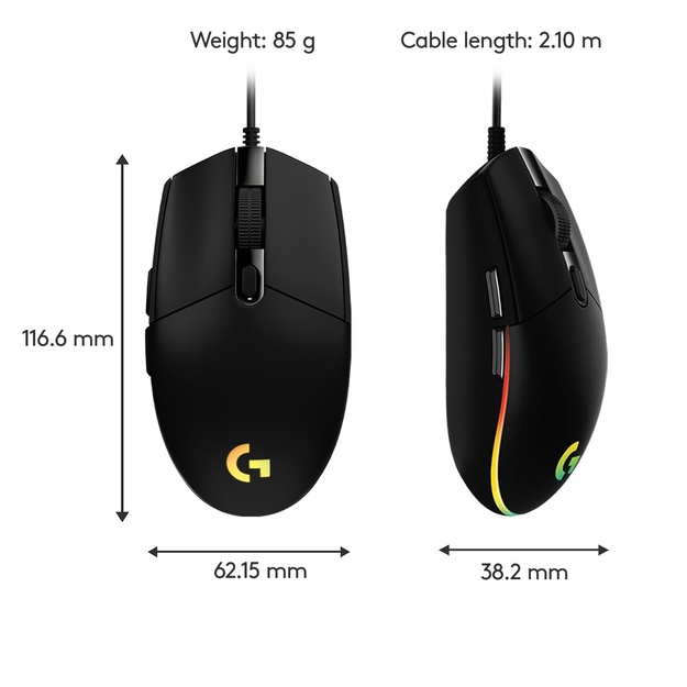 Kompiuterinė pelė laidinė MOUSE USB OPTICAL G203/BLACK 910-005796 LOGITECH