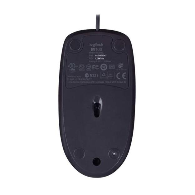 Kompiuterinė pelė laidinė MOUSE USB OPTICAL B100/BLACK OEM 910-003357 LOGITECH