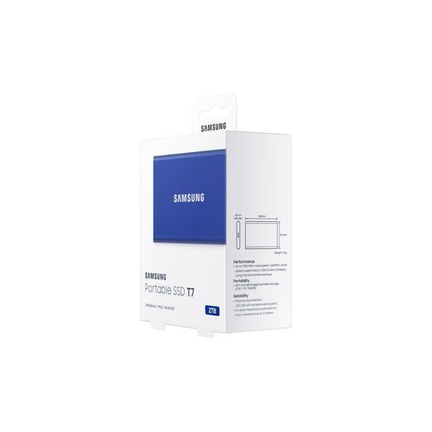 Išorinis kietasis diskas SSD |SAMSUNG|T7|2TB|USB 3.2|Write 1000 MBytes/sec|Read 1050 MBytes/sec|MU-PC2T0H/WW