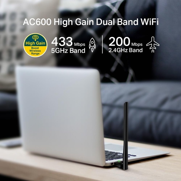 USB belaidžio tinklo Wi-Fi adapteris 600MBPS ARCHER T2U PLUS TP-LINK