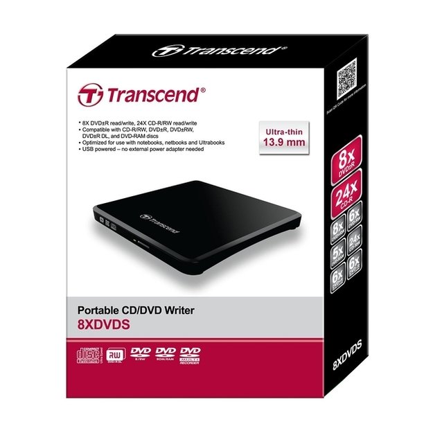 Išorinis optinis įrenginys DVD RW USB2 8X EXT BLACK RTL/TS8XDVDS-K TRANSCEND
