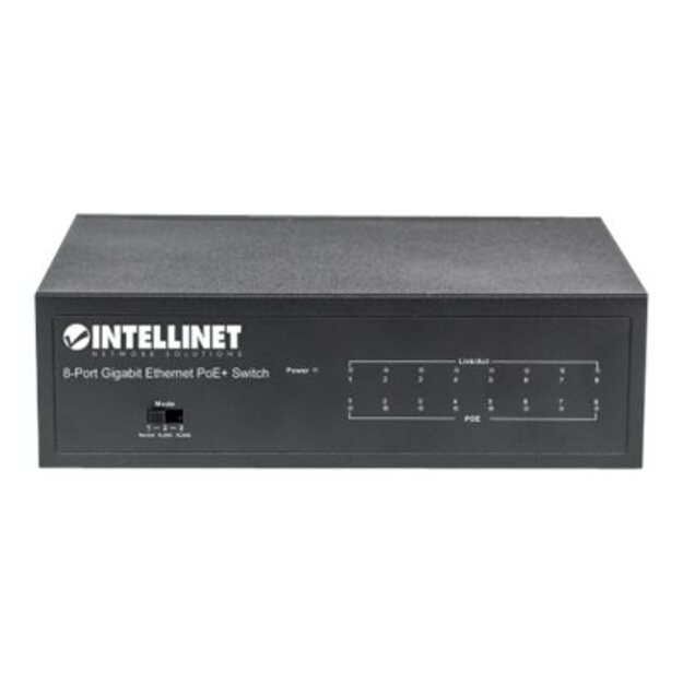 Komutatorius INTELLINET 8-Port PoE+ Gigabit Switch 8 x PoE Ports IEEE 802.3at/af Power-over-Ethernet PoE+/PoE confirm 60W Desktop