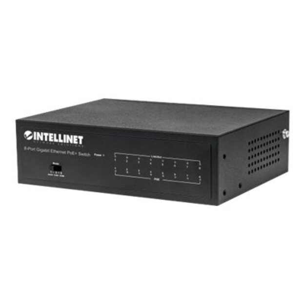 Komutatorius INTELLINET 8-Port PoE+ Gigabit Switch 8 x PoE Ports IEEE 802.3at/af Power-over-Ethernet PoE+/PoE confirm 60W Desktop