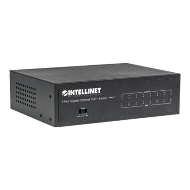 Komutatorius INTELLINET 8-Port PoE+ Gigabit Switch 8 x PoE Ports IEEE 802.3at/af Power-over-Ethernet PoE+/PoE confirm 60W Desktop