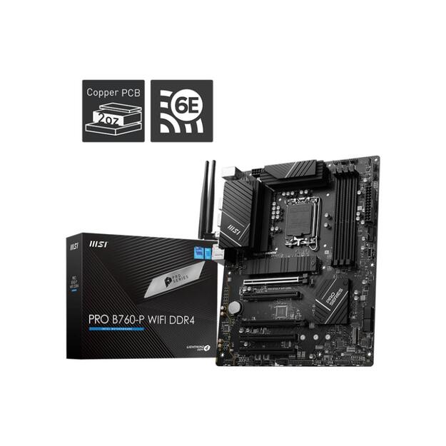 Pagrindinė plokštė |MSI|Intel B760 Express|LGA1700|ATX|Memory DDR4|Memory slots 4|5xPCI-Express 5.0 16x|2xM.2|1xHDMI|1xDisplayPort|4xUSB 2.0|2xUSB 3.2|1xUSB-C|1xPS/2|1xOptical S/PDIF|1xRJ45|5xAudio port|PROB760-PWIFIDDR4