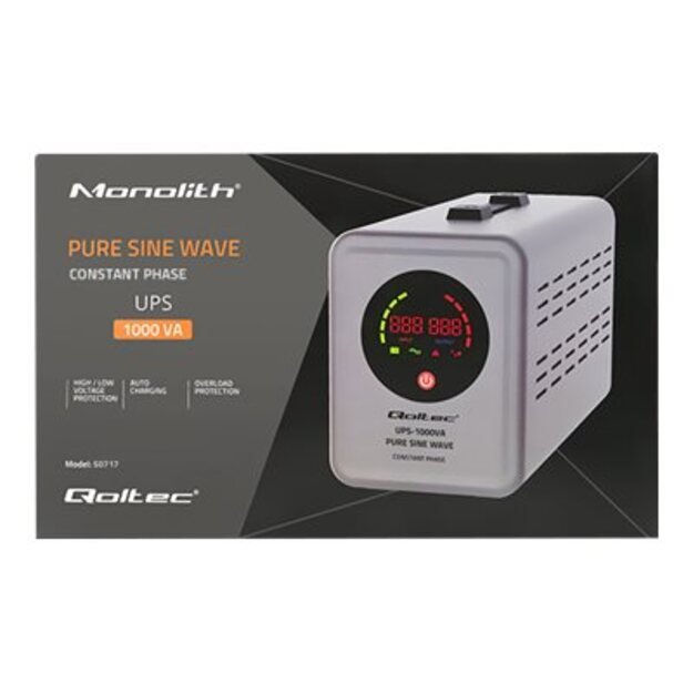 QOLTEC 50717 Uninterruptible power supply Pure Sine Wave UPS 1000VA 700W constant phase Grey