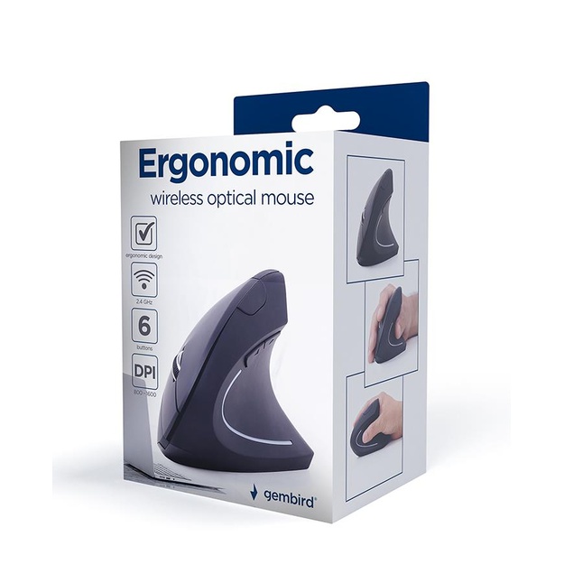Kompiuterinė pelė belaidė MOUSE USB OPTICAL WRL BLACK/ERGONOMIC MUSW-ERGO-01 GEMBIRD