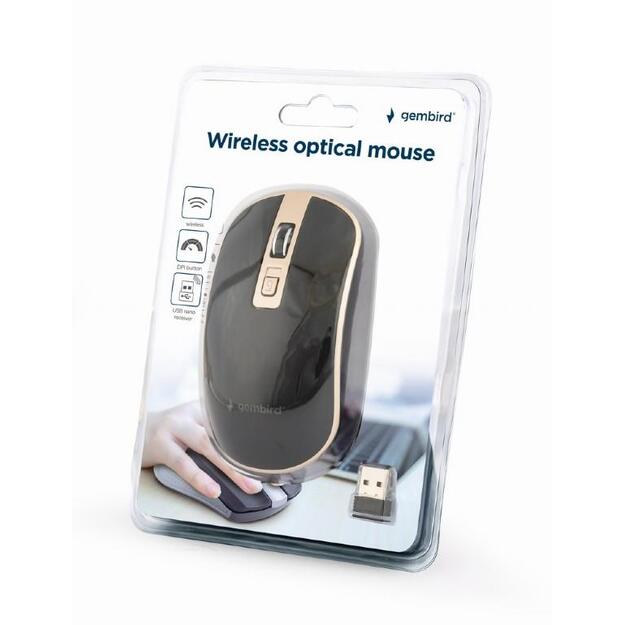 Kompiuterinė pelė belaidė USB OPTICAL WRL BLACK/GOLD MUSW-4B-06-BG GEMBIRD