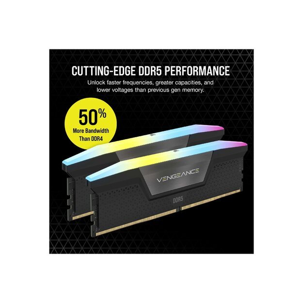 CORSAIR VENGEANCE RGB 32GB 2x16GB DDR5 6000MT/s DIMM Unbuffered 36-44-44-96 Std PMIC XMP 3.0 Black Heatspreader PCB 1.4V