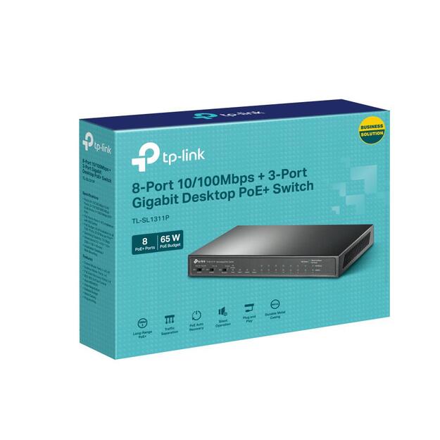 Switch|TP-LINK|TL-SL1311P|Desktop/pedestal|8x10Base-T / 100Base-TX / 1000Base-T|PoE+ ports 8|65 Watts|TL-SL1311P