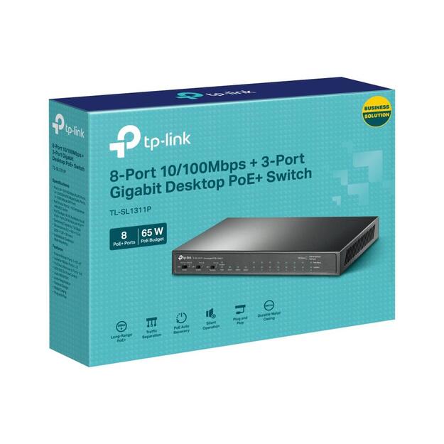 Komutatorius TP-LINK TL-SL1311P Desktop 8x10Base-T 100Base-TX 1000Base-T PoE+ ports 8 65W TL-SL1311P 5