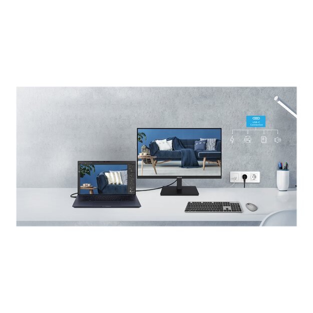 ASUS Business VA27ECPSN 27inch FHD Monitor 16:9 IPS Panel 1920x1080 75Hz Frameless Ergonomic RJ45 DP HDMI USB-C mit 65W USB-Hub 40