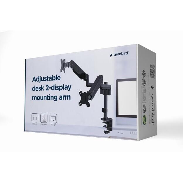 GEMBIRD MA-DA2P-01 Adjustable desk 2-display mounting arm 17-32inch up to 9 kg