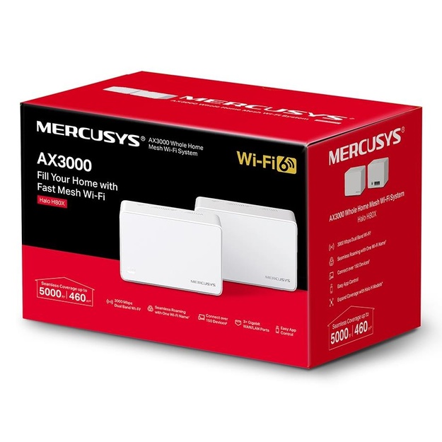 Wireless Router|MERCUSYS|Wireless Router|2-pack|3000 Mbps|Mesh|3x10/100/1000M|HALOH80X(2-PACK)