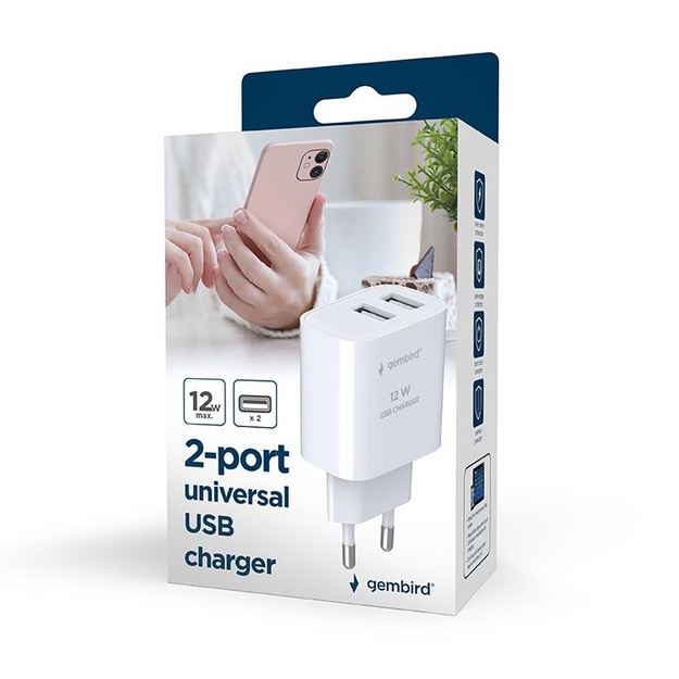 CHARGER USB UNIVERSAL WHITE/2P TA-UC-2A12-01 GEMBIRD