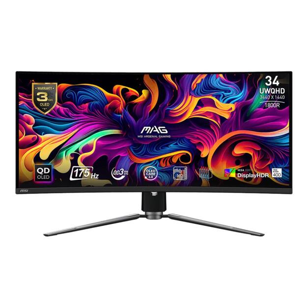 LCD Monitor|MSI|34 |Curved/21 : 9|Panel QD-OLED|3440x1440|21:9|175Hz|Matte|0.03 ms|Swivel|Height adjustable|Tilt|Colour Black|MAG341CQPQD-OLED