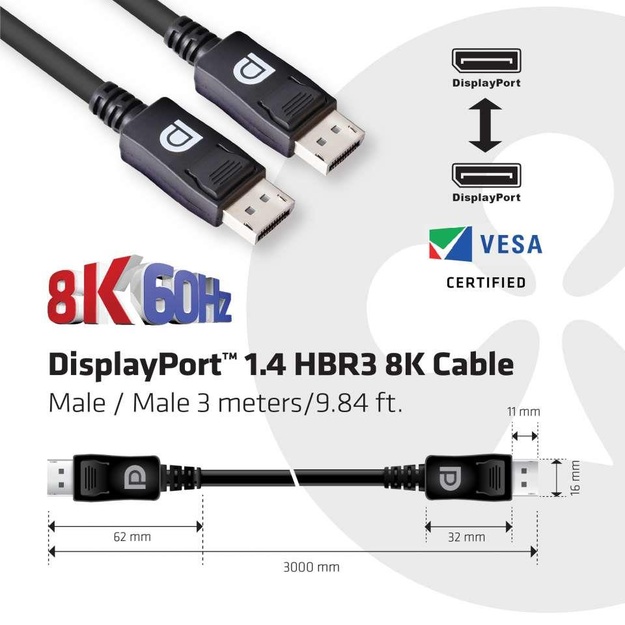 CABLE DP TO DP 3M/M/M CAC-1060 CLUB3D