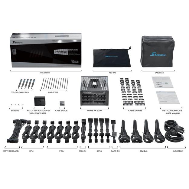 Power Supply|SEASONIC|PRIME PX ATX 3.1|2200 Watts|Efficiency 80 PLUS PLATINIUM|MTBF 100000 hours|PRIME-PX-2200-ATX30 7