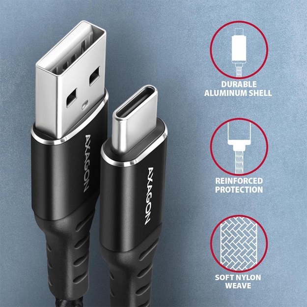 CABLE USB-C TO USB2.0 2M/BLACK BUCM-AM20AB AXAGON