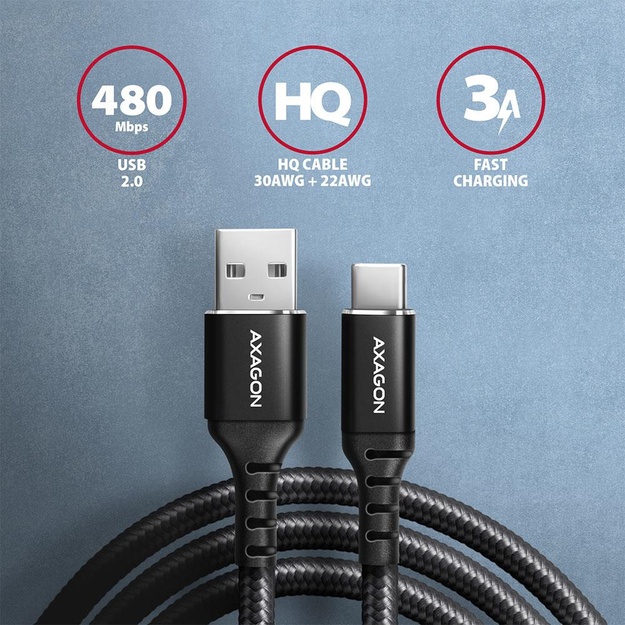 CABLE USB-C TO USB2.0 2M/BLACK BUCM-AM20AB AXAGON