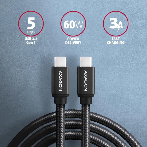 CABLE USB-C TO USB-C 3M 60W/BLACK BUCM3-CM30AB AXAGON