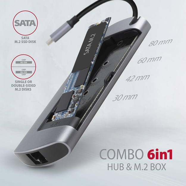 I/O HUB USB-C 6IN1 SATA M.2/0.18M HMC-6M2 AXAGON