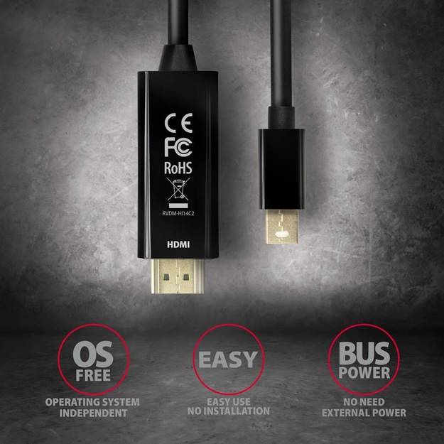 CABLE MINI DP TO HDMI 1.8M/RVDM-HI14C2 AXAGON