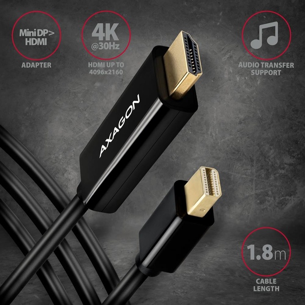 CABLE MINI DP TO HDMI 1.8M/RVDM-HI14C2 AXAGON